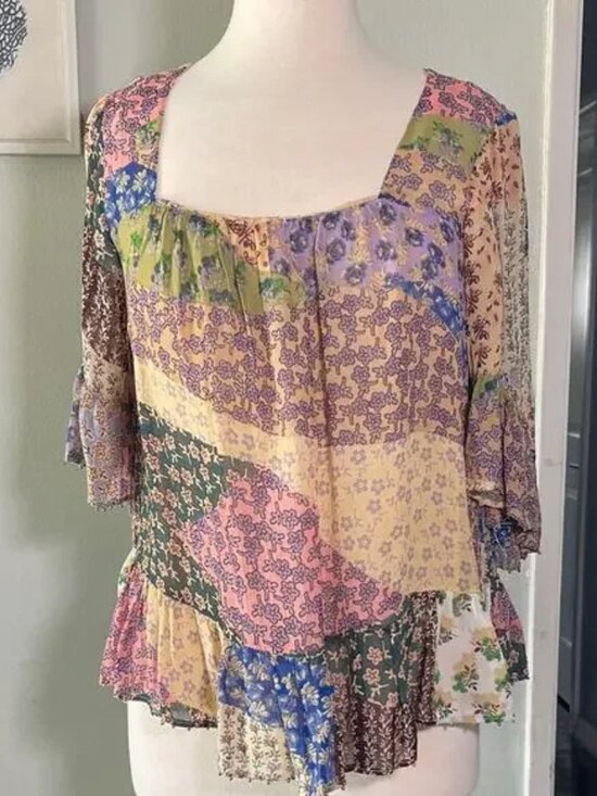Bohemian patch work blouse - Picture 1 of 3